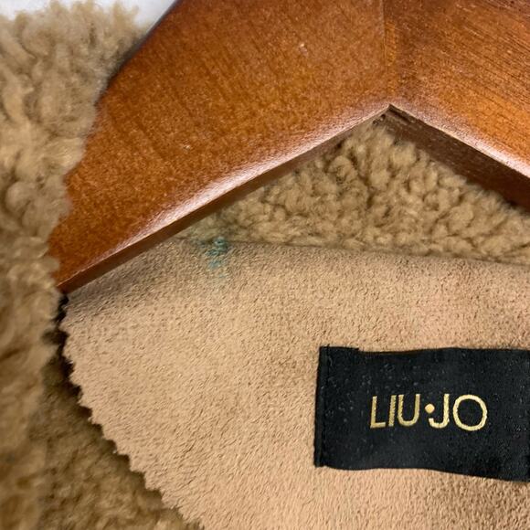 Liu Jo Coat Jacket Faux Suede Shearling Sherpa Penny Lane Moto Lined Tan - Picture 10 of 10